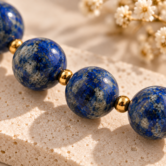 Deep Blue Natural Stone-Look Beaded Collar Necklace – alternate view 5
