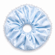 Ice Blue Floral Satin & Crystal Bead Oversized Scrunchie