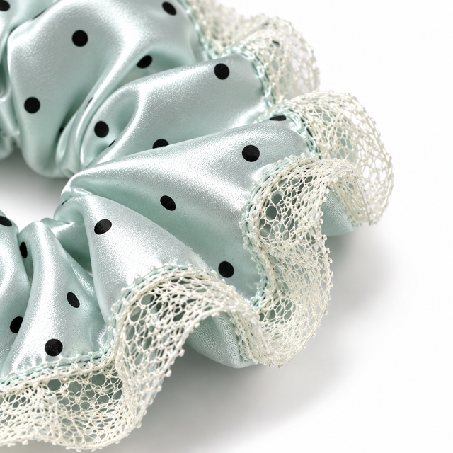Mint Blue Polka-Dot Lace Oversized Scrunchie Set