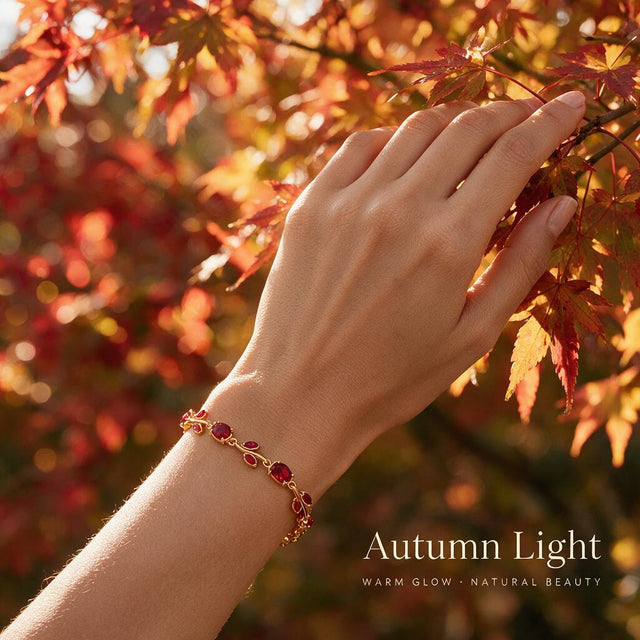 Red Gemstone Leaf Vine Gold Bracelet – Elegant Vintage-Inspired Women's Jewelry – alternate view 3