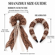 Leopard lace ribbon scrunchie and ruched headband size guide