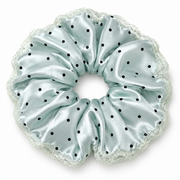 Large icy mint blue polka dot lace oversized scrunchie