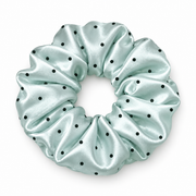 Small mint blue polka dot satin scrunchie