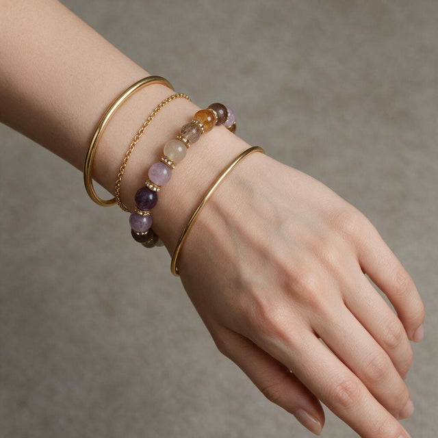 Multicolor Natural Crystal Bracelet – Gold Crystal Spacer Beaded Bracelet for Women – alternate view 5