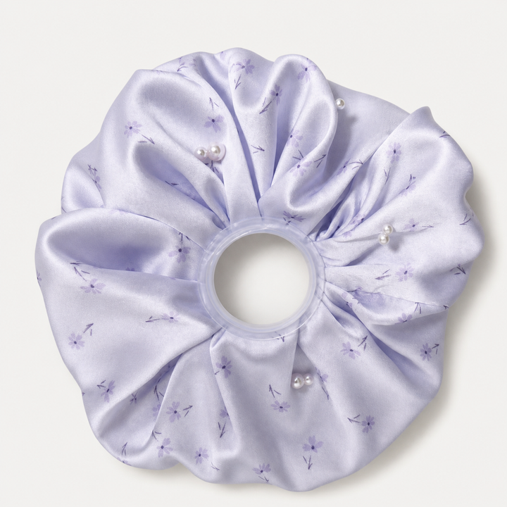 Lilac Floral Pearl Satin Oversized Scrunchie