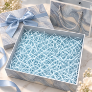SHANZHUI blue-gray marble gift box packaging with ribbon and matching gift bag