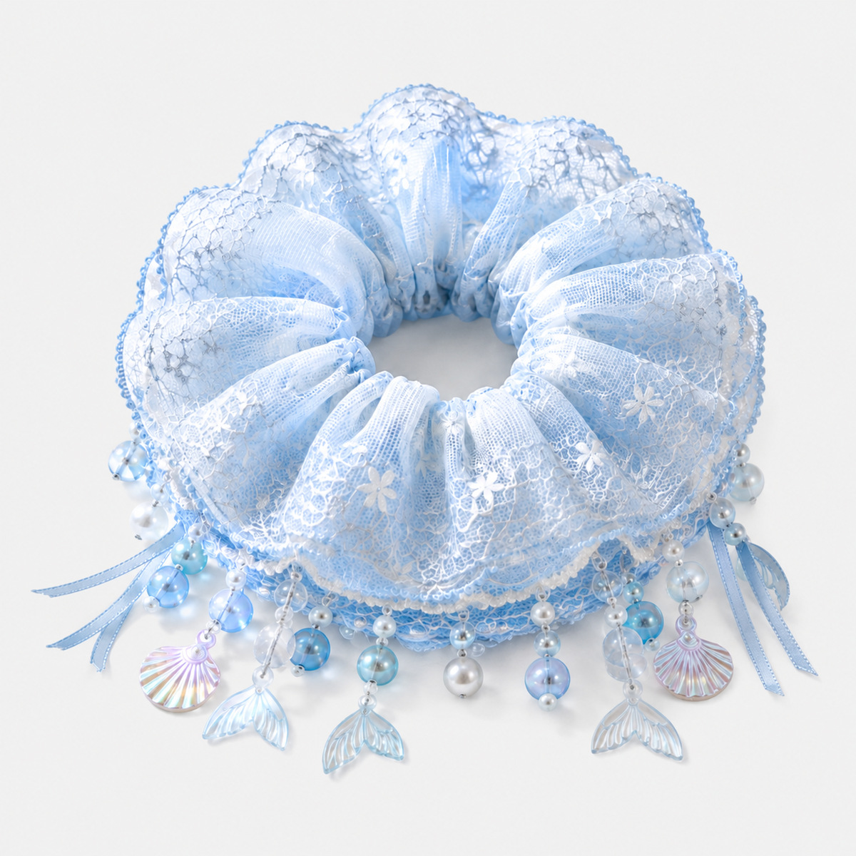 Ice Blue Mermaid Lace Scrunchie | Ocean Inspired Hair Accessory
