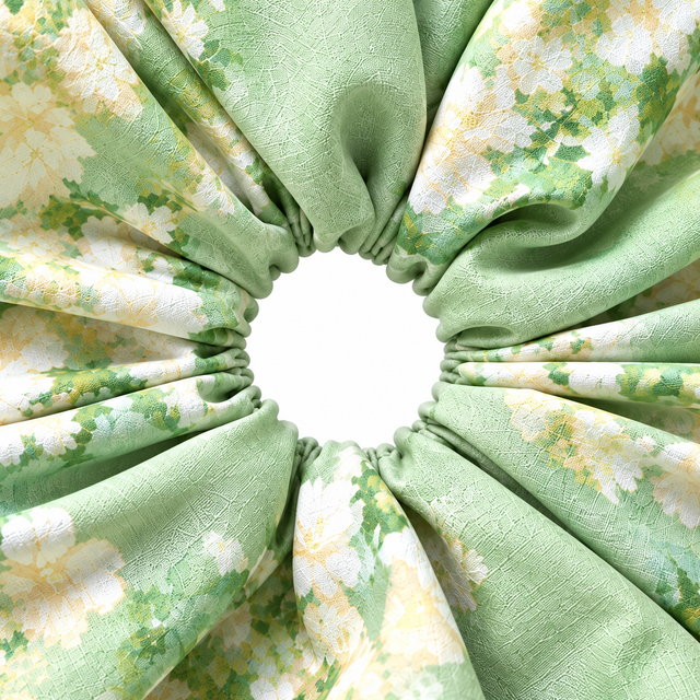 SHANZHUI Adjustable Double-Layer Scrunchie – Green Floral, Pearl & Lemon Charms – inner elastic channel detail