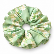 SHANZHUI Adjustable Double-Layer Scrunchie – Green Floral, Pearl & Lemon Charms – complete side layer structure detail
