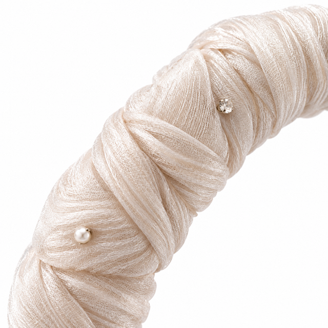 SHANZHUI Butterfly Pearl Headband – Silver, Pastel Rhinestones – material surface detail