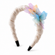 SHANZHUI Butterfly Pearl Headband – Silver, Pastel Rhinestones – overall side profile detail