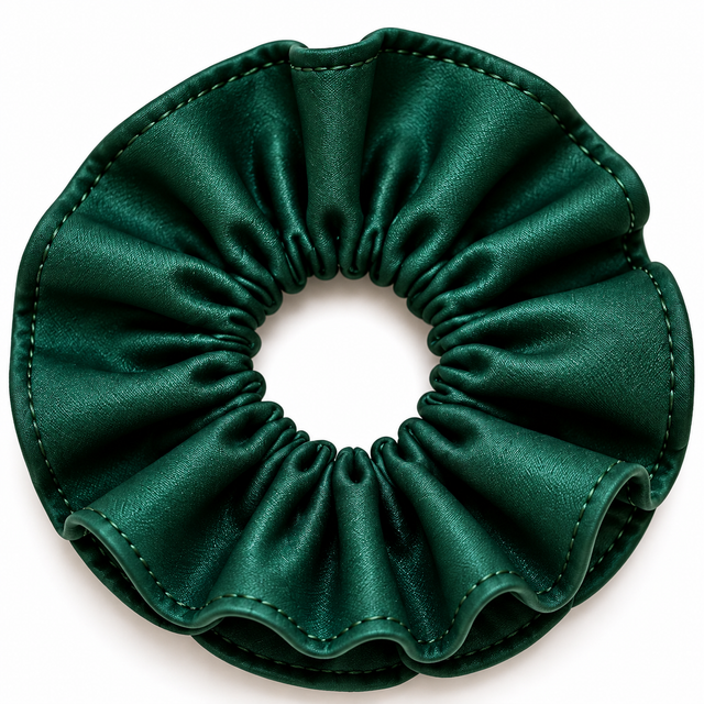 SHANZHUI Convertible Floral Double-Layer Scrunchie Set – Green & Yellow – outer edge finish detail