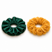 SHANZHUI Convertible Floral Double-Layer Scrunchie Set – Green & Yellow – set side structure detail