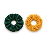 SHANZHUI Convertible Floral Double-Layer Scrunchie Set – Green & Yellow