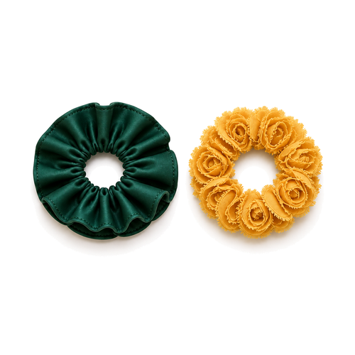 SHANZHUI Convertible Floral Double-Layer Scrunchie Set – Green & Yellow