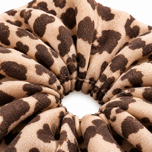 SHANZHUI Mocha Print Hair Accessory Set – Scrunchie & Headband Options – inner elastic channel detail