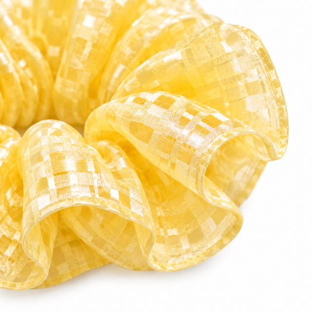 SHANZHUI Oversized Organza Scrunchie – Butter Yellow Floral – outer edge finish detail