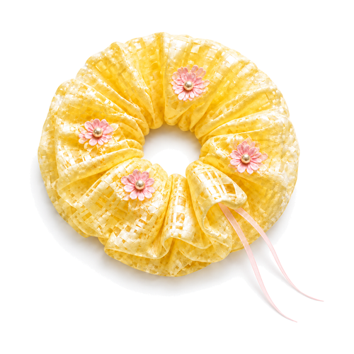 SHANZHUI Oversized Organza Scrunchie – Butter Yellow Floral