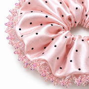 SHANZHUI Oversized Satin Scrunchie – Blush Pink Polka-Dot, Sequin Ruffle – fold thickness detail