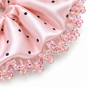 SHANZHUI Oversized Satin Scrunchie – Blush Pink Polka-Dot, Sequin Ruffle – decoration detail