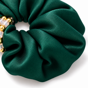 SHANZHUI Oversized Satin Scrunchie – Emerald Green Beaded – fabric pattern texture detail