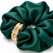 SHANZHUI Oversized Satin Scrunchie – Emerald Green Beaded – fold thickness detail