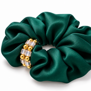 SHANZHUI Oversized Satin Scrunchie – Emerald Green Beaded – side layer structure detail
