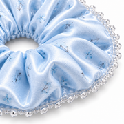 SHANZHUI Oversized Satin Scrunchie – Ice Blue Floral, Crystal Beads – fold thickness detail