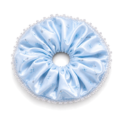 SHANZHUI Oversized Satin Scrunchie – Ice Blue Floral, Crystal Beads