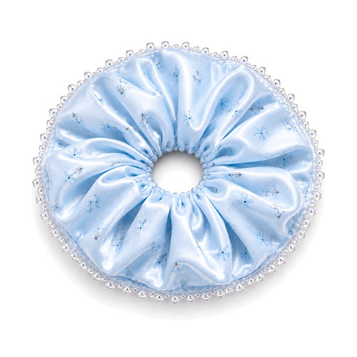 SHANZHUI Oversized Satin Scrunchie – Ice Blue Floral, Crystal Beads