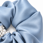 SHANZHUI Oversized Satin Scrunchie – Ice Blue Pearl – fabric pattern texture detail