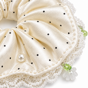 SHANZHUI Oversized Satin Scrunchie – Ivory Polka-Dot Lace – fabric pattern texture detail