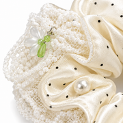 SHANZHUI Oversized Satin Scrunchie – Ivory Polka-Dot Lace – decoration detail