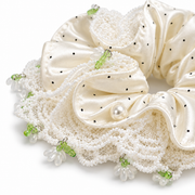 SHANZHUI Oversized Satin Scrunchie – Ivory Polka-Dot Lace – side layer structure detail