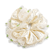 SHANZHUI Oversized Satin Scrunchie – Ivory Polka-Dot Lace