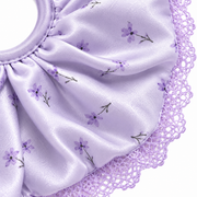 SHANZHUI Oversized Satin Scrunchie – Lavender Floral Lace – fabric pattern texture detail