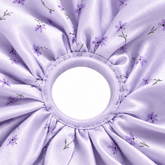 SHANZHUI Oversized Satin Scrunchie – Lavender Floral Lace – inner elastic stitching detail