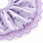 SHANZHUI Oversized Satin Scrunchie – Lavender Floral Lace – outer edge finish detail