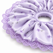 SHANZHUI Oversized Satin Scrunchie – Lavender Floral Lace – side layer structure detail
