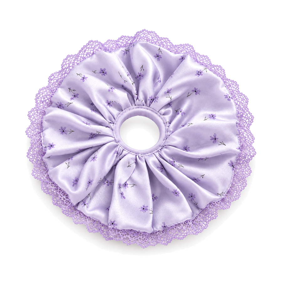 SHANZHUI Oversized Satin Scrunchie – Lavender Floral Lace