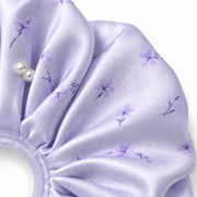 SHANZHUI Oversized Satin Scrunchie – Lilac Floral Pearl – fabric pattern texture detail