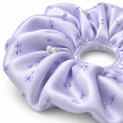 SHANZHUI Oversized Satin Scrunchie – Lilac Floral Pearl – side layer structure detail