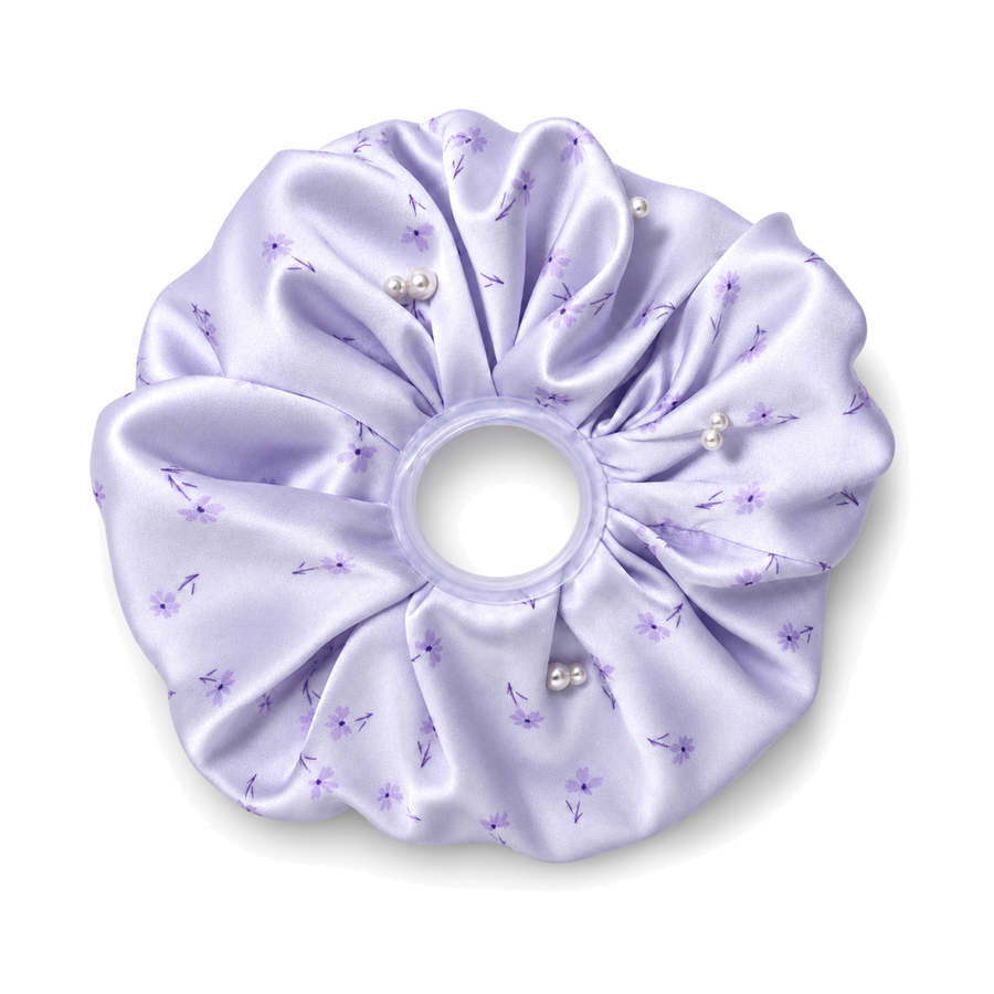 SHANZHUI Oversized Satin Scrunchie – Lilac Floral Pearl