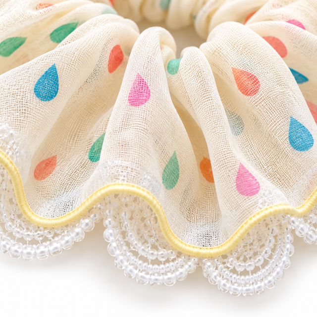 SHANZHUI Oversized Scrunchie – Multicolor Raindrop Lace – fold volume detail