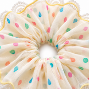 SHANZHUI Oversized Scrunchie – Multicolor Raindrop Lace – inner elastic stitching detail