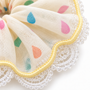 SHANZHUI Oversized Scrunchie – Multicolor Raindrop Lace – yellow piped edge detail