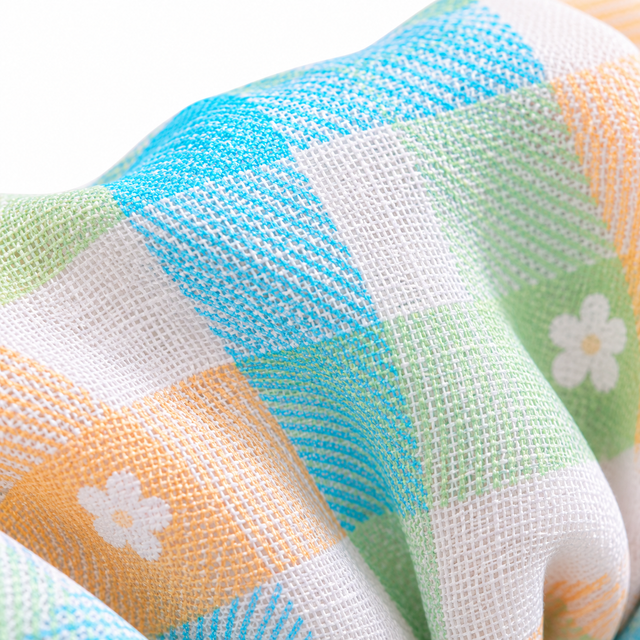 SHANZHUI Oversized Scrunchie – Pastel Plaid Pearl Lace, Blue Trim – pastel plaid texture detail