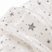 SHANZHUI Oversized Scrunchie – White Star Organza, Silver Glitter – organza star texture detail