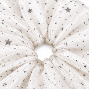 SHANZHUI Oversized Scrunchie – White Star Organza, Silver Glitter – inner elastic stitching detail