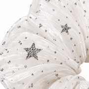 SHANZHUI Oversized Scrunchie – White Star Organza, Silver Glitter – silver glitter star detail